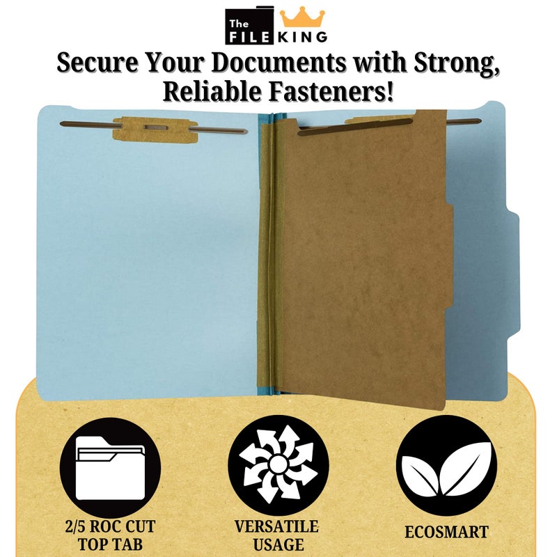 The File King Pressboard Classification Pale Blue Partition File Folder | Legal Size - Box of 10 | Two Dividers | Six 2â€ Durable Fastener Prongs | 2/5 Cut Top Tab | 2â€ Expansion - Image 3